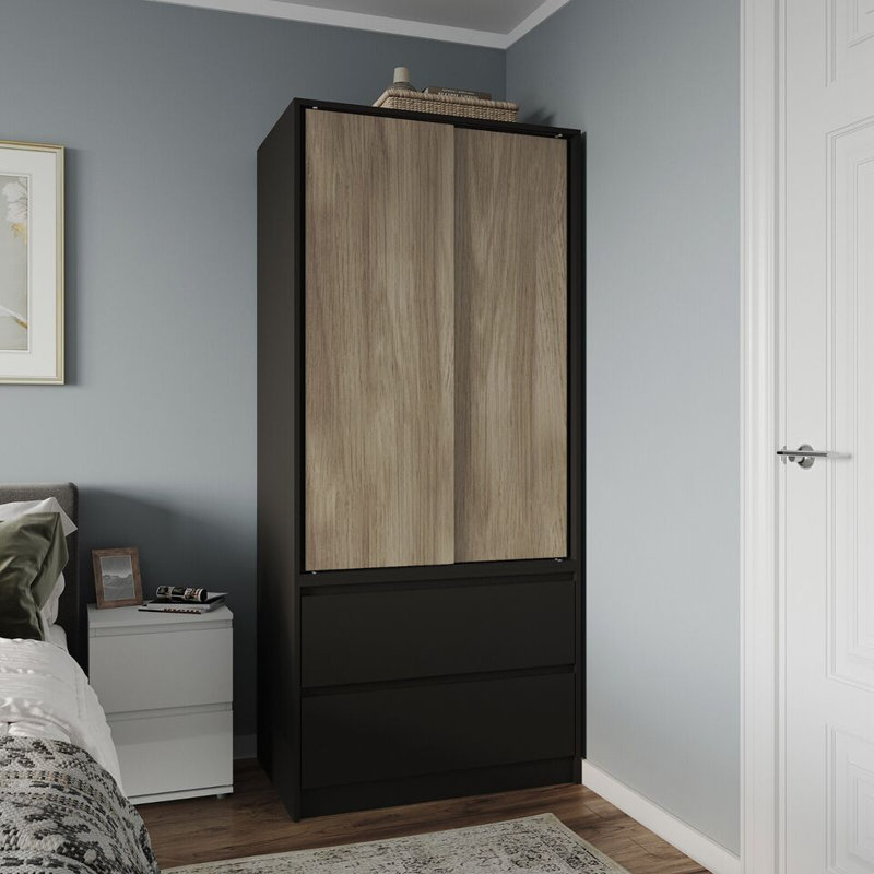 Solid Wood Wardrobe, Black/Oak