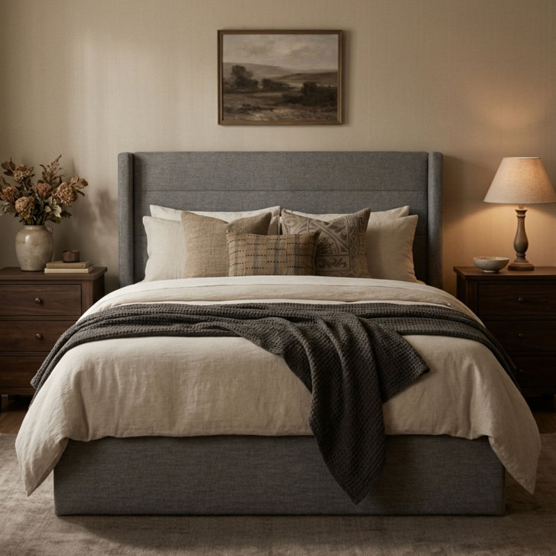 Cadre de lit Aykah Zir avec rangement relevable, Heaboard rembourré, cadre de lit Meta avec rangement Hydrualic, aucun sommier requis, design moderne