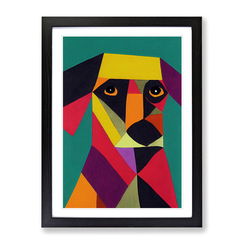 Dog In Abstract No.3 - Single Picture Frame Print, 64cm H x 46cm W x 2cm D, Black