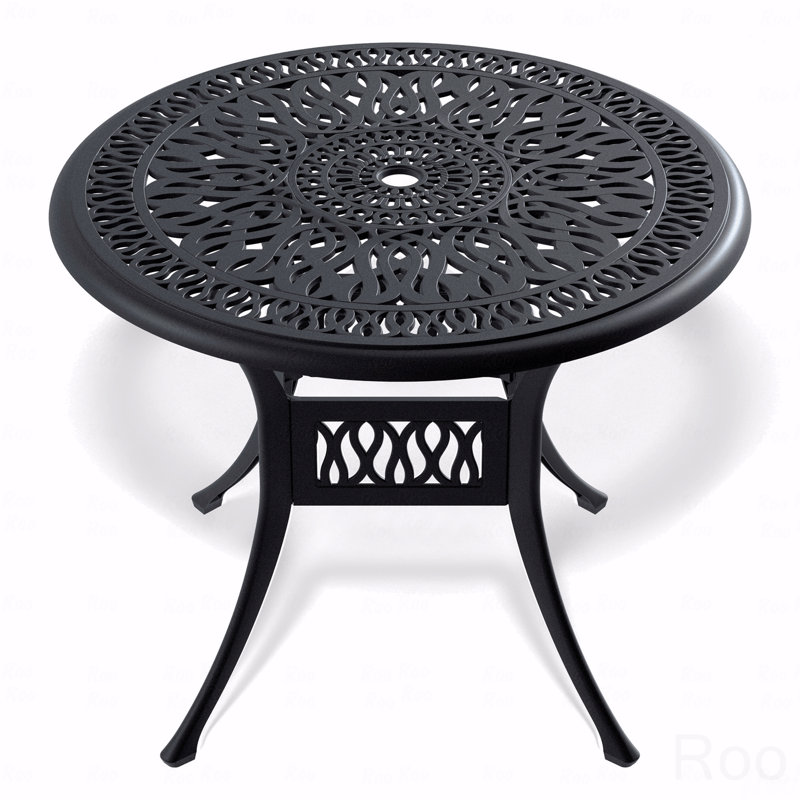 Cast Aluminum Patio Dining Table, With Black Frame And Umbrella Hole
