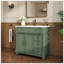 Meuble-lavabo 35,6 po Mid-Century avec colonne romaine, bois massif vert et panneau de fibres à densité moyenne