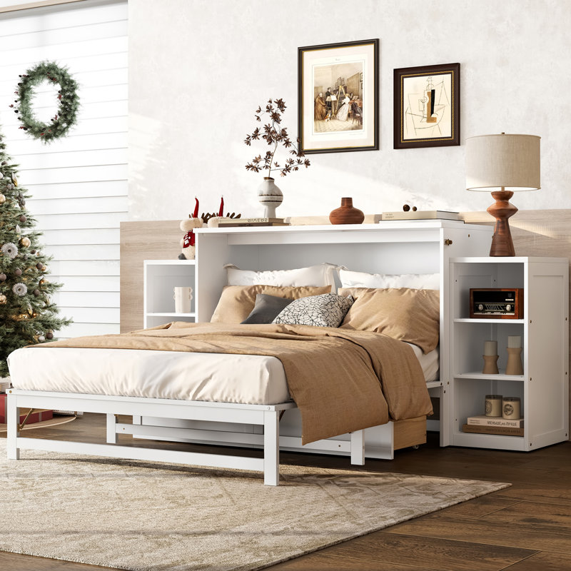 Space-Saving Full Murphy Bed With Storage, White