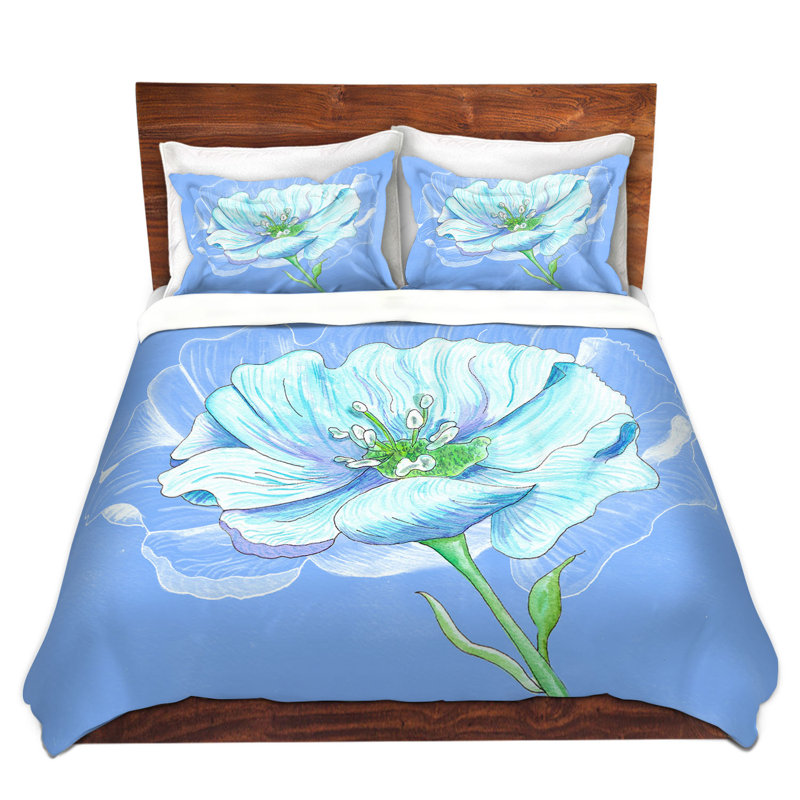 Flower Polyester Duvet Cover Set, Twin Duvet Cover + 2 Standard Shams