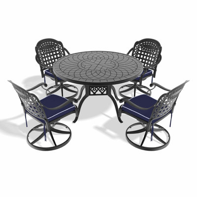 5-Piece All-Weather Cast Aluminum Dining Set With Black Frame, Includes 4 Swivel Chairs And 47.24-Inch Round Table