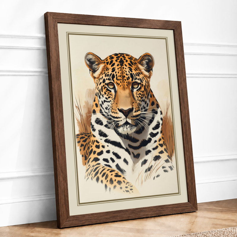Leopard in Stillness Boho - Framed Print, A4 - 29.7 x 21.0 cm, Walnut