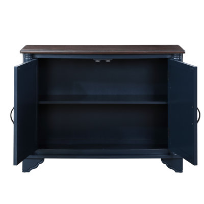 Multifunctional Console Table With Adjustable Shelf - Brown Top 40" Retro Style Storage Option, Hallway Furniture For Home. Shelf. Navy Blue/brown Top