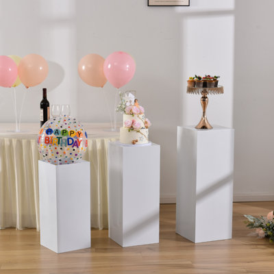 3Pcs Square White Metal Pedestal Stands for Party Tables Display Wedding Baby Shower Birthday Art Decor