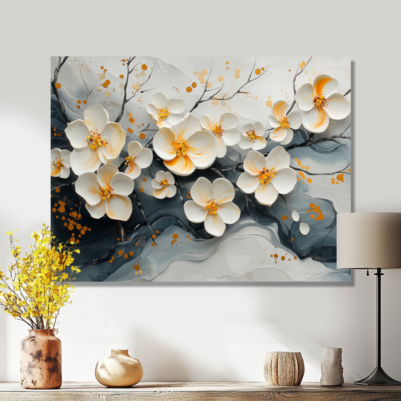 Velours noir fleurs de cerisier II - art mural fleur de cerisier, H 12 po x l 20 po, Toile tendue, Ne s’applique pas