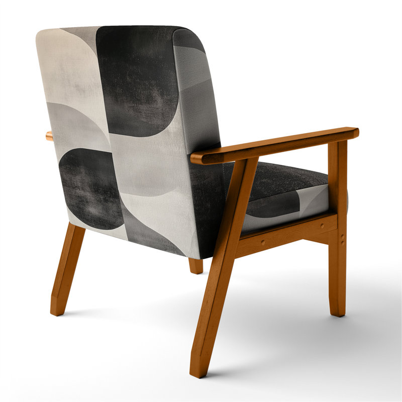 Chaise avec accoudoirs abstraite Mid-Century rembourrée Nordic Calm I, Accoudoirs carrés bruns