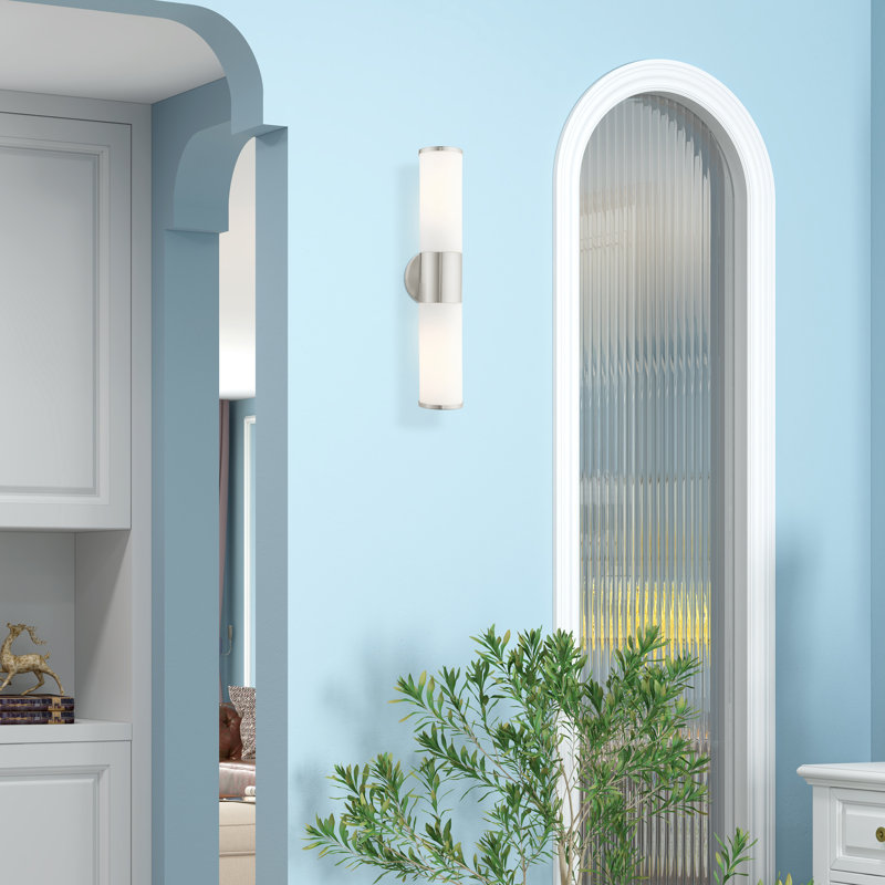 Brushed Nickel 2-Light Vanity with Satin Opal Glass Shades