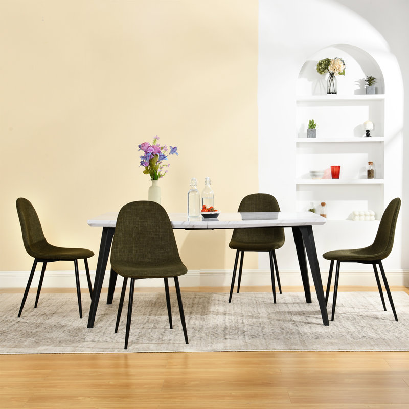 Ensemble de table de salle à manger Hranislav Elegant 5 pièces 63 po, Vert lime, Blanc