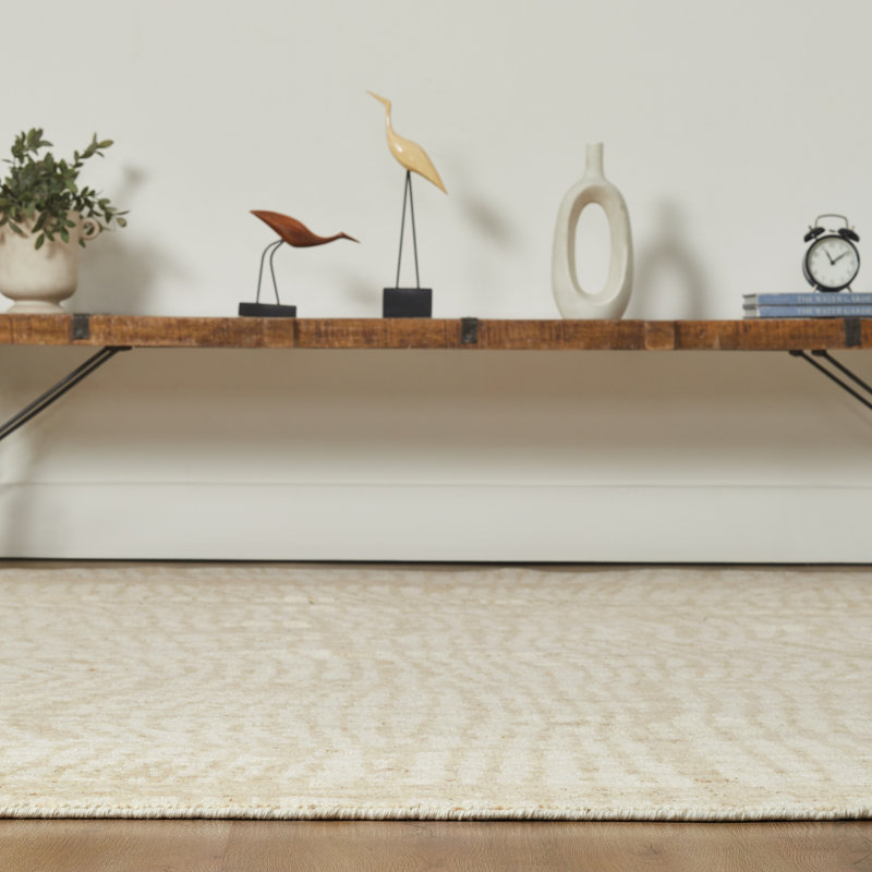 Willeke Shoreline Ivory Wool Hand Knotted Area Rug, Rectangle 3' x 5'