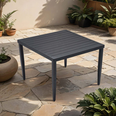 Outdoor Patio Aluminum Square Dining Table With Tapered Feet & Umbrella Hole, Ember