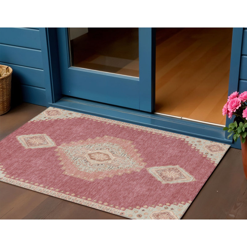 HomeRoots 3' X 5' Blush Gray And Beige Oriental Washable Indoor Outdoor Area Rug