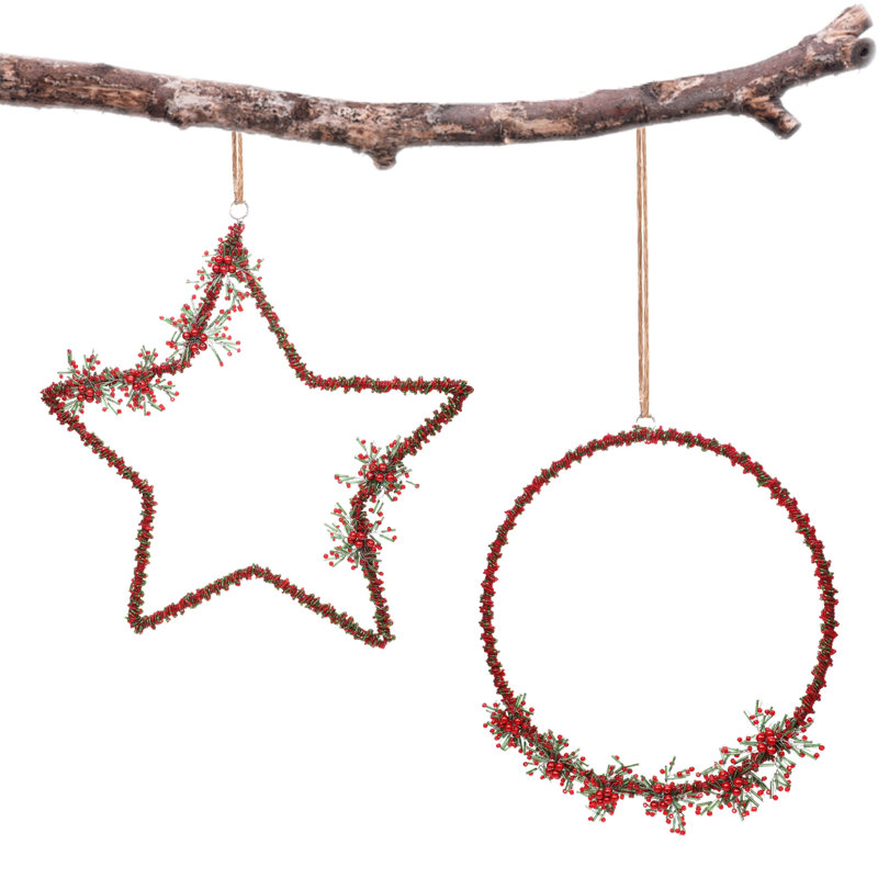 Ensemble de 2 ornements en forme de guirlande de Noël en forme d'étoile et de couronne