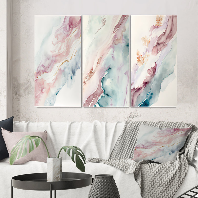 «Sudden Solitude In Elevated Blush» 3 pièces, Toile tendue, H 20 po x l 36 po