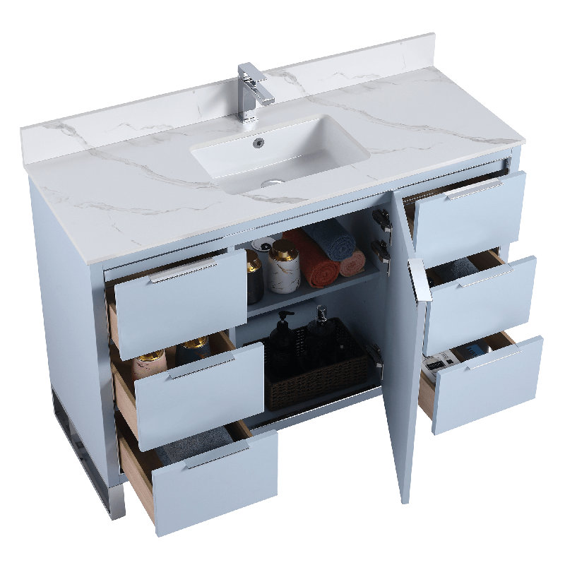 Gerwyn 48'' Single Bathroom Vanity with Stone Top, Chrome, Pastel Blue