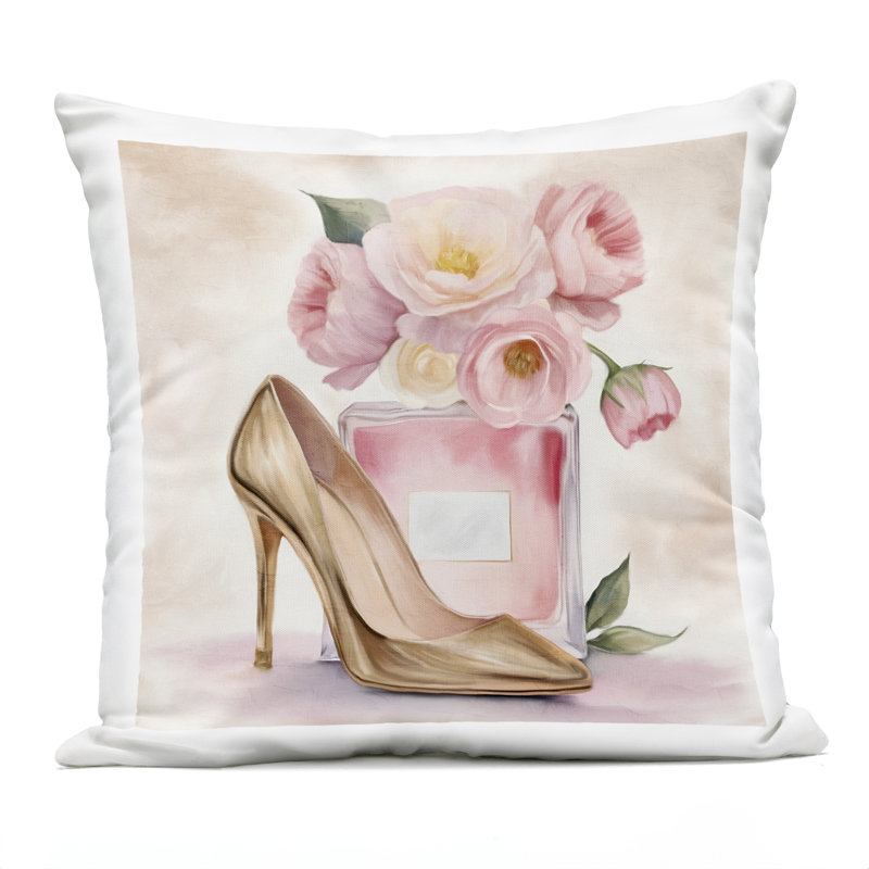 Coussin d'extérieur imprimé Pink Beauty Heel & Flowers, design par Kim Allen