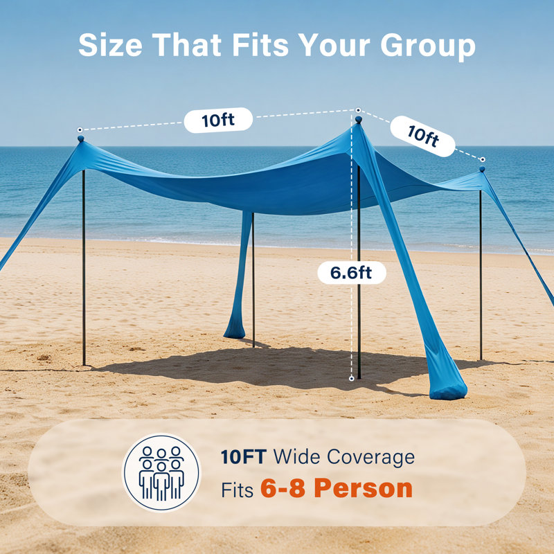 10 pi. X 10 pi Pare-soleil de plage Easy Pop Up avec protection UVF 50+ avec poteaux de stabilité au vent et sacs de sable