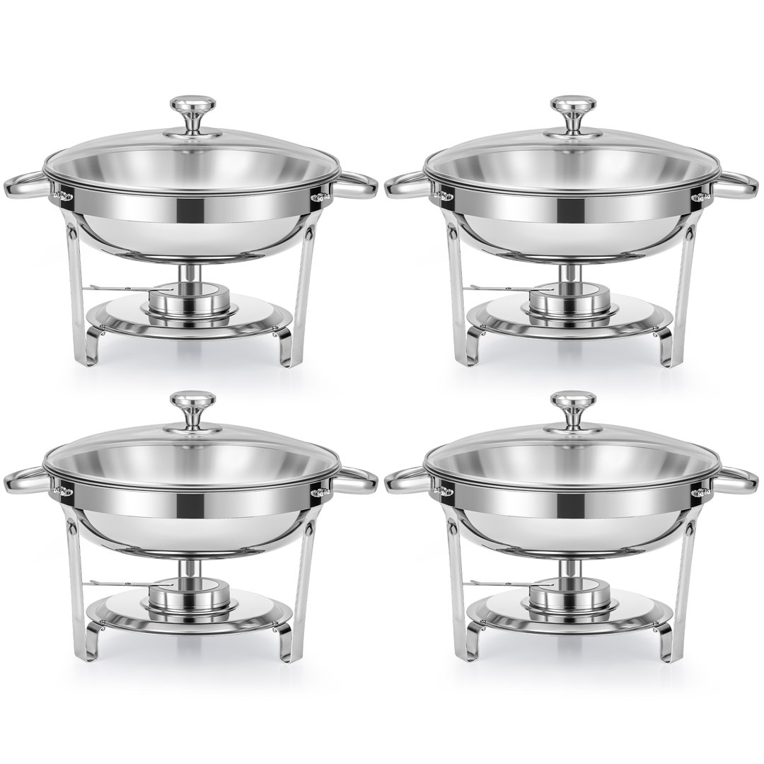 5 Quarts Round Glass Lid Stainless Steel Chafing Dish (Set of 4) Prep & Savour