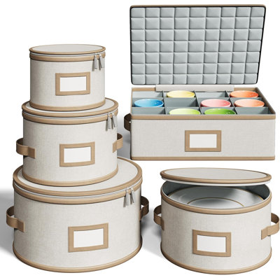 5 Piece Set For Storing Dinner Plates, Salad Plates, Mugs, Quilted Dividers For Safe Moving And Seasonal Storage
