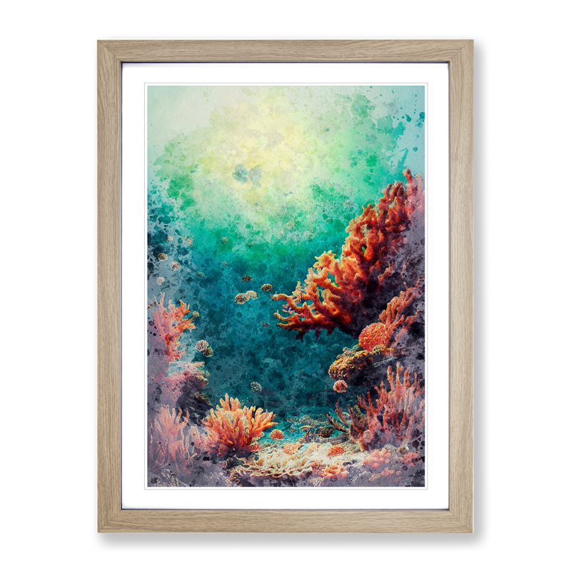 Beautiful Coral Reef - Single Picture Frame Print, 64cm H x 46cm W x 2cm D, Oak Framed