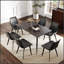 Table de salle à manger moderne en pierre artificielle avec bord droit noir et pieds en métal gris foncé pouvant accueillir 6 personnes-1493791676-1493791677