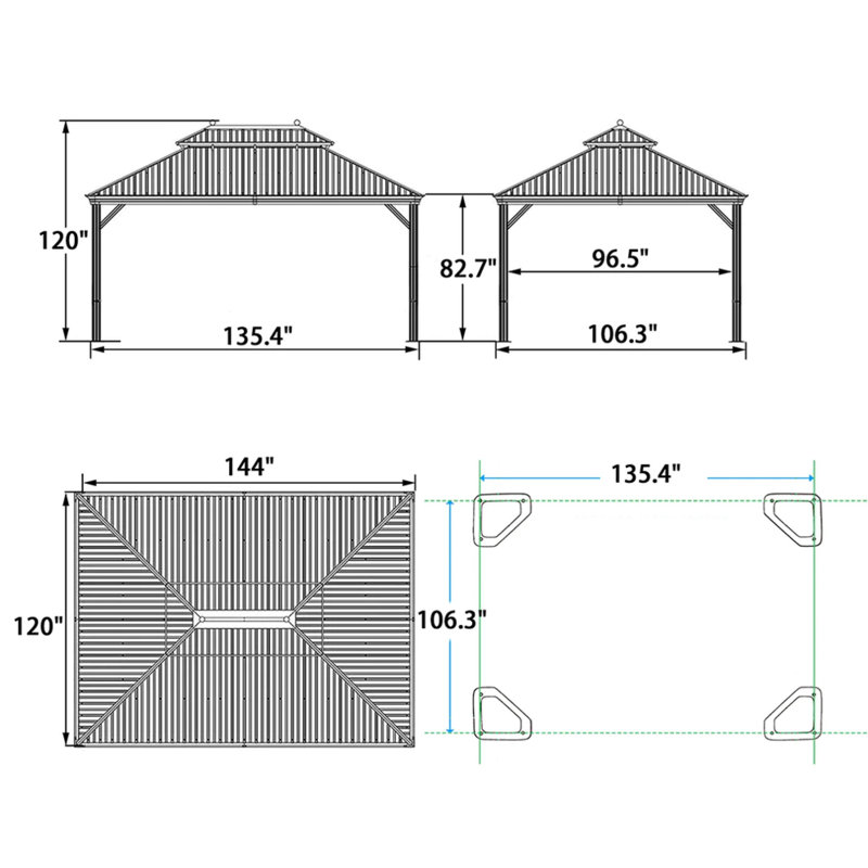 12 pi. L 10 pi. D Pavillon de jardin avec guirlande de 48 pi