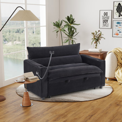 Canapé-lit convertible 3-en-1 de 56,3 po de largeur avec support pour téléphone et porte-gobelets