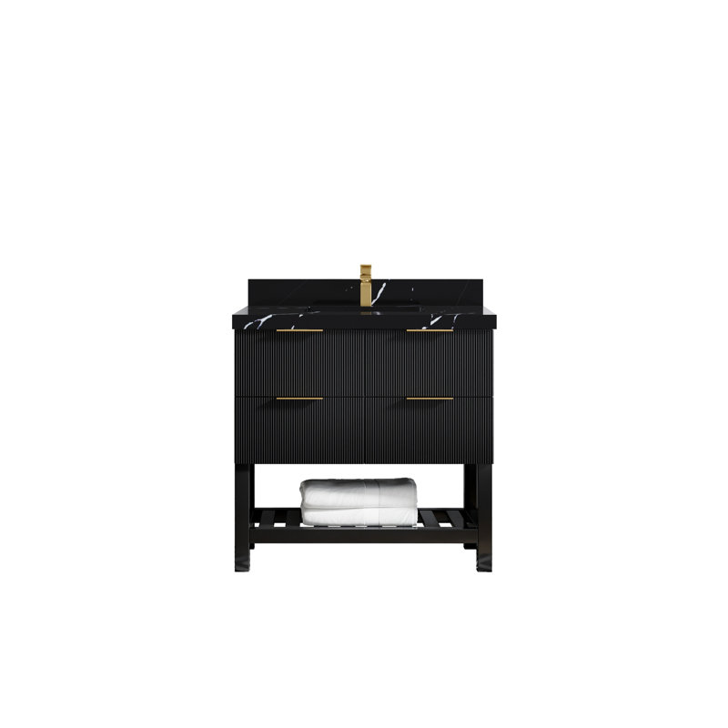 36 po X P 22 po De meuble-lavabo simple D Quartz noir Calacatta