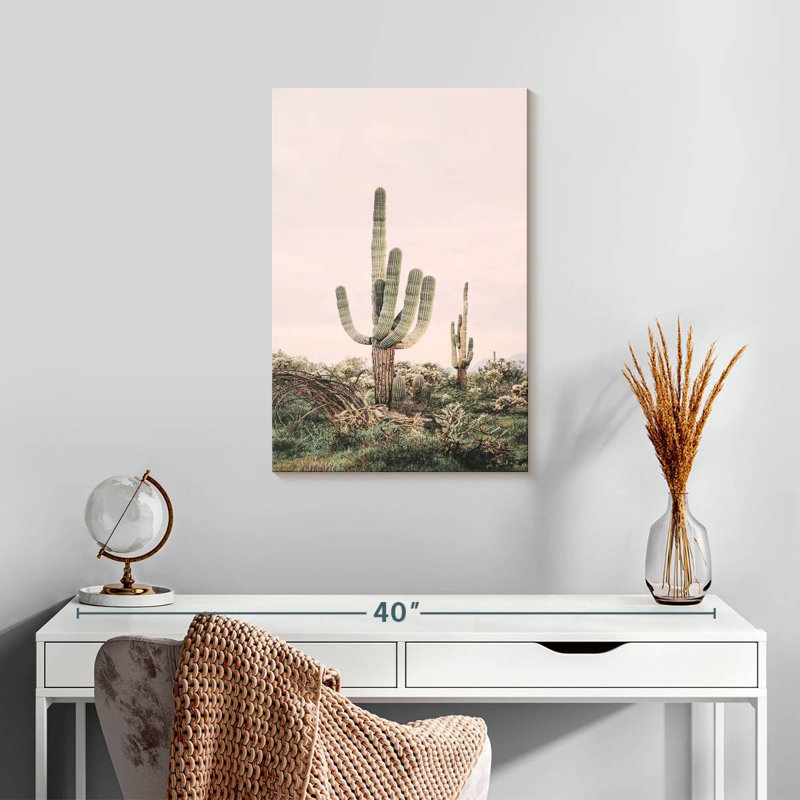 Cactus rosé et timide, H 24 po x l 16 po