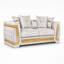Ensemble de salon 2 pièces avec garniture dorée, canapé, causeuse, coussins moelleux et coussins décoratifs argentés-2017673208-2017673211