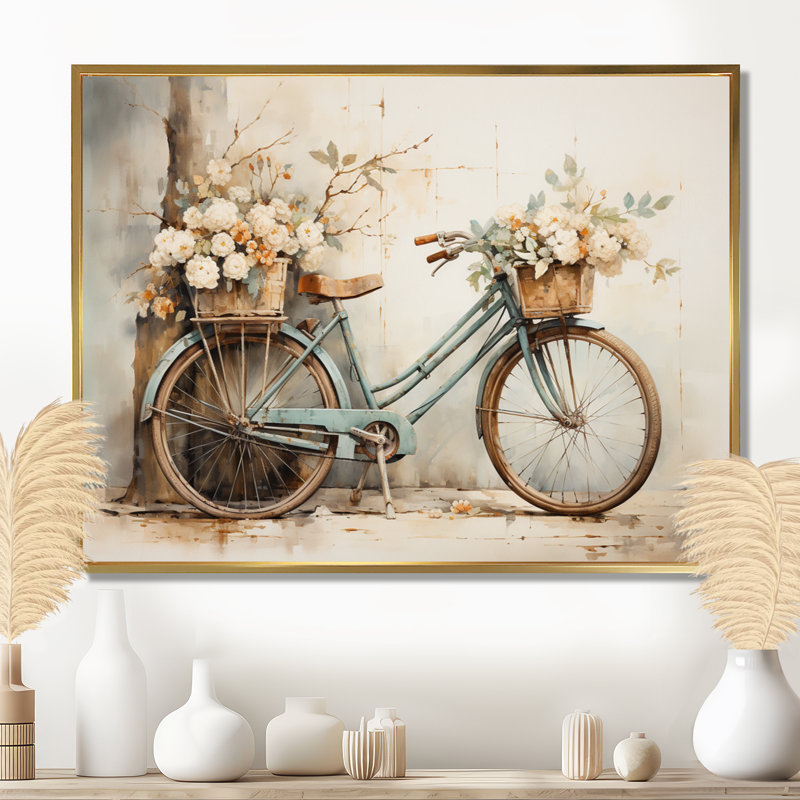 Vélo tranquille, pédalant II - art mural encadré, Reproduction avec cadre flottant, H 12 po x l 20 po, Doré