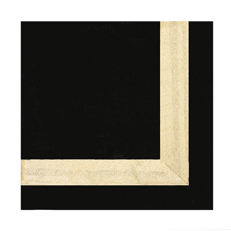 Textured New Border Linen Napkin, Black/Gold