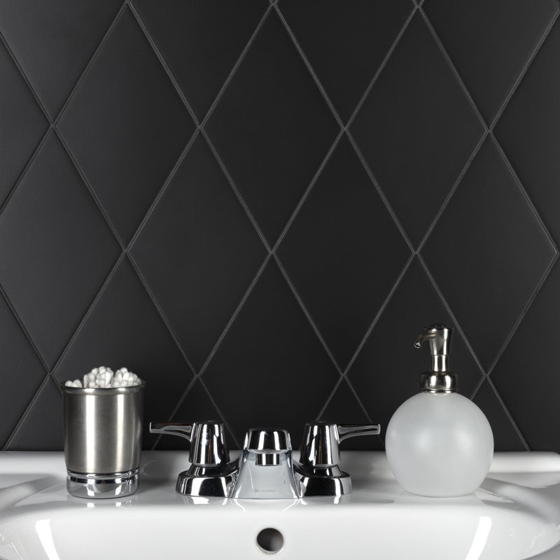 Rhombus Smooth 6" x 10" Porcelain Wall & Floor Tile, Black