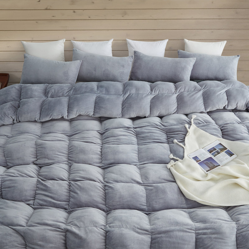 Ensemble d'édredon en microfibre 5 pièces, Édredon très grand Alaskan + 4 taies décorative, Gris argenté