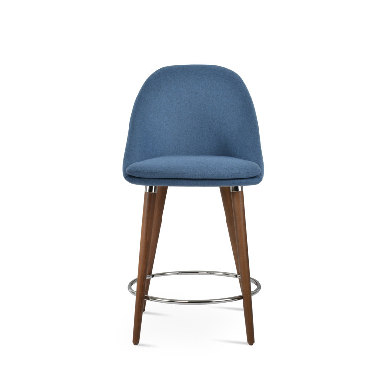 Tabouret Avanos, Bleu pétrole, Noyer / chrome, Tabouret de comptoir (siège d'une hauteur de 24 p