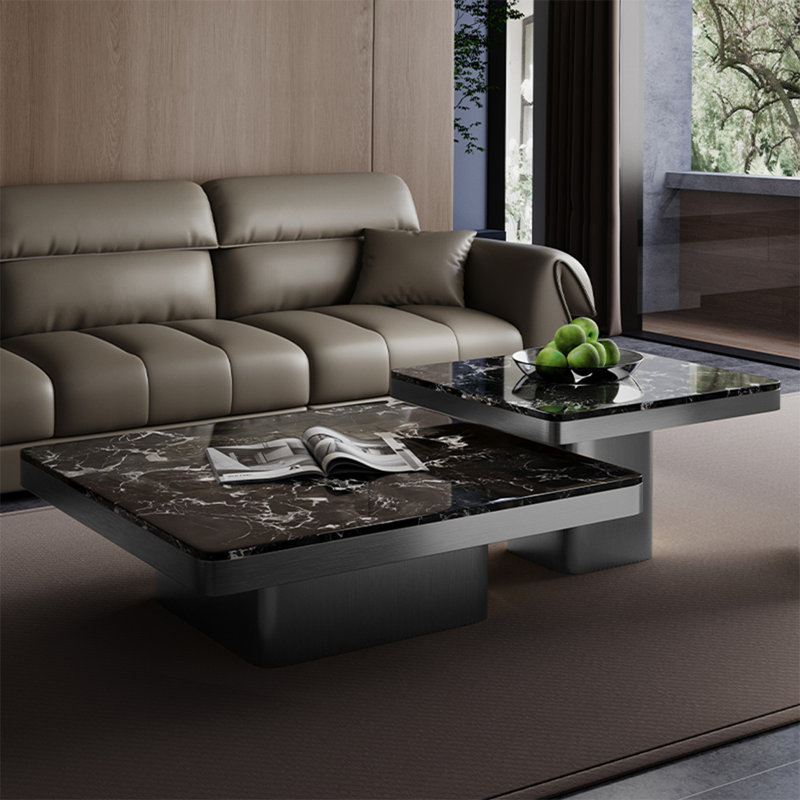 Simple square marble coffee table set, 15" H x 39.4" L x 39.4" W