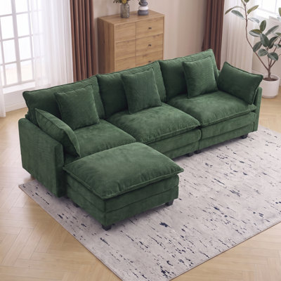 L Shaped Sectional Sofa with Movable Ottoman for Living Room Apartment Bedroom Compact Space