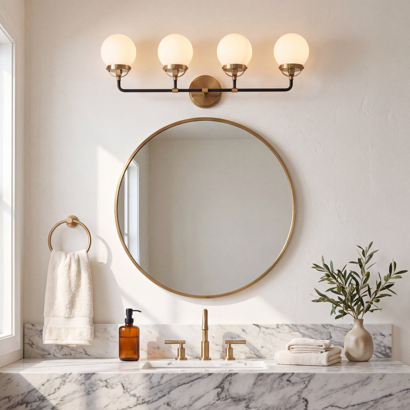Newport 4-Light Steel Vanity Light, Satin Brass, No 