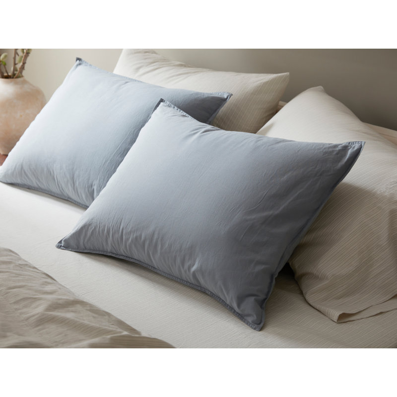Organic Crinkled Percale Sham Set, Steel Blue, Standard