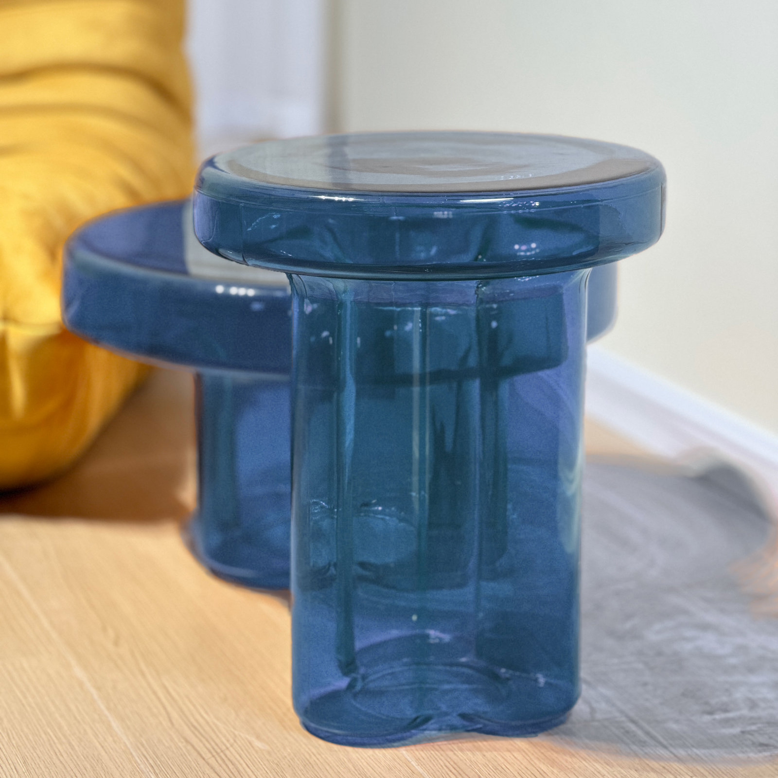 Glass End Table, Blue