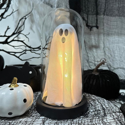 Décoration d'Halloween - Décorations d'Halloween d'intérieur - Éclairage fantôme en cloche en verre - Mignon fantôme avec lumière pour la maison Cuisine Foyer de table Décoration de fête et décorations des Fêtes