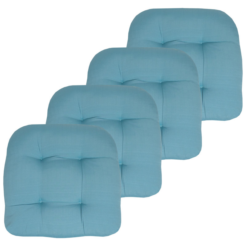 Marina Decoration Premium Thick Comfy Patio Seat Pads Fiber Fill Tufted Tie-Less Pillows 19 x 19 x 5 Inch Textured Solid Cover Indoor Outdoor Chair Cushions, 4 Count Pack Teal Color