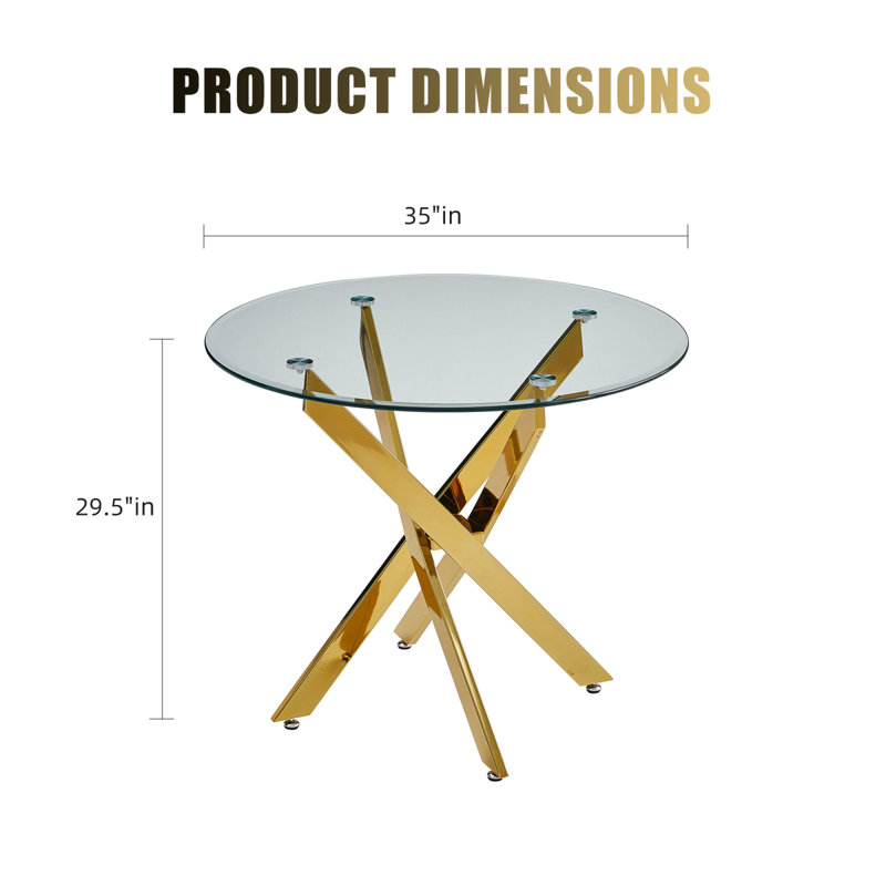 Table de salle à manger moderne en verre, structure en métal doré, élégante pour la maison
