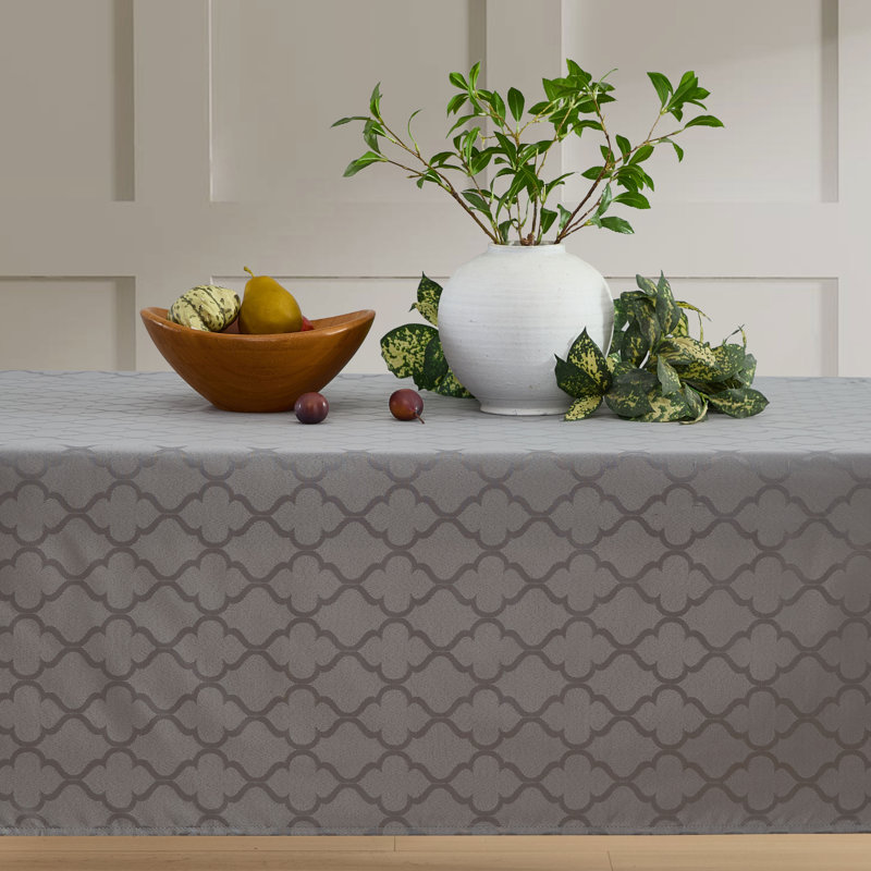 Sarok Rectangle Geometric Jacquard Tablecloth, 120" L x 60" W, Gray