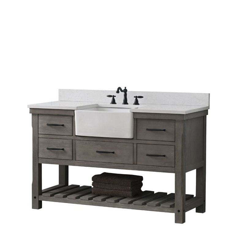 Meuble-lavabo simple Curiel, Gris patiné / noir mat