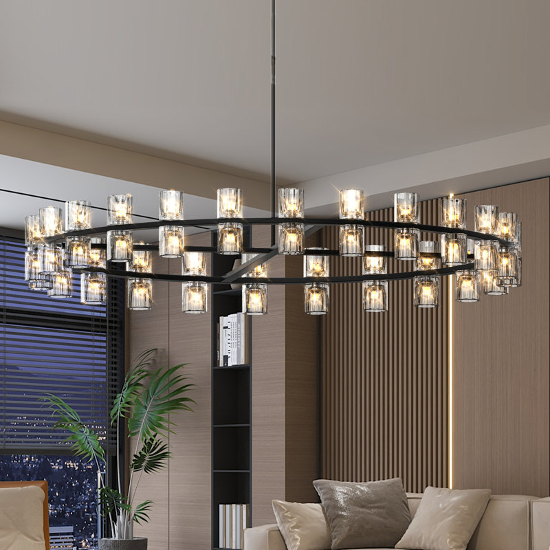 48 pouces de luxe en cristal, design noir pour le salon et la salle à manger, éclairage à DEL, câblé, 48 W 3, écoénergétique, uniforme, blanc chaud 2700 K, plafonnier,