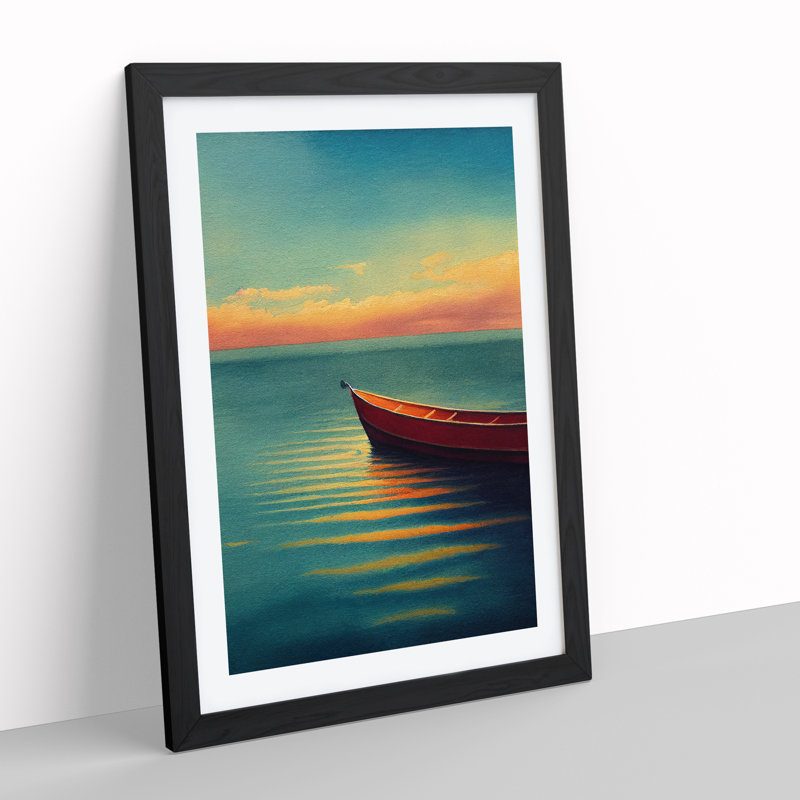 Boat by the Sunrise - Wall Art, Black Framed, 66cm H x 48cm W x 2cm D, White