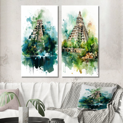 Chichen Itza Mexican Art I - Mexican Art Canvas Prints Set Of 2